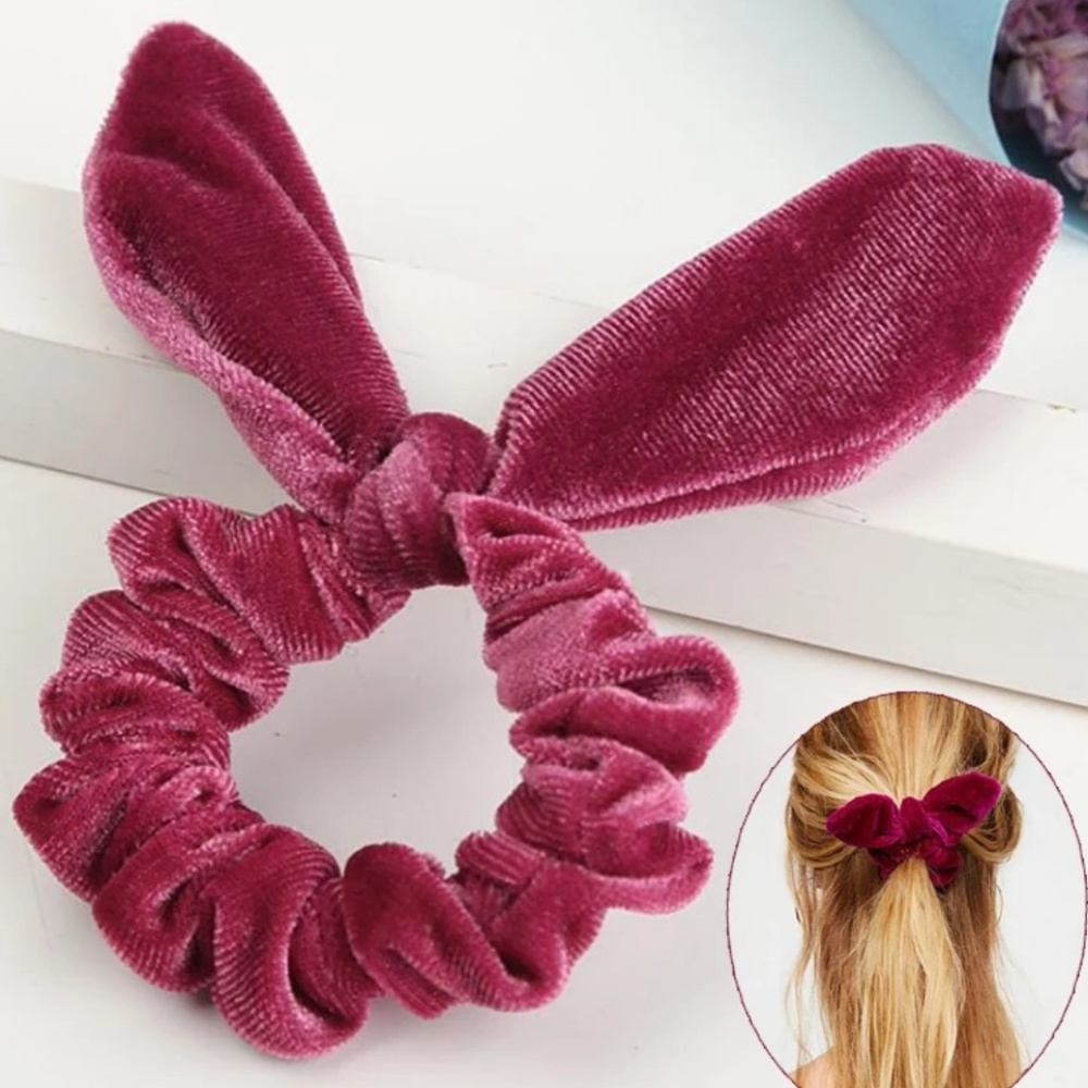 Set of 3 Velvet Scrunchies w/ Removable Bow Ears - Picture 3 of 5